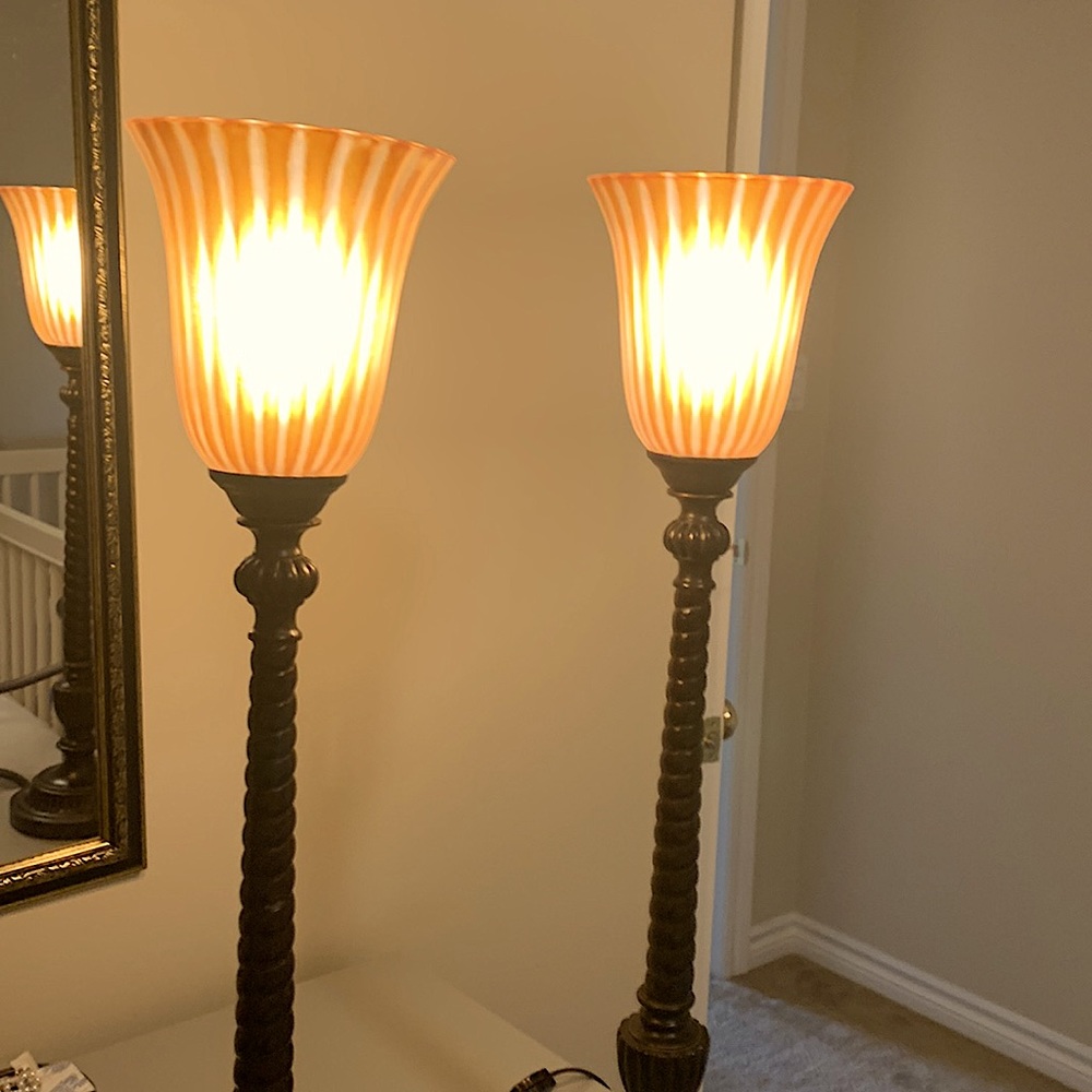 2  Murano Crystal table lamps with metal base .2 level lamp 27.5 inch length,